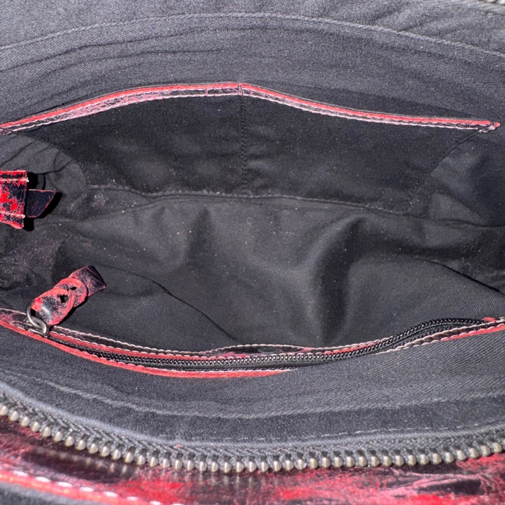 Bed Stu Distressed Black Red Leather Shoulder Crossbody Bag Handbag EUC - Picture 14 of 15